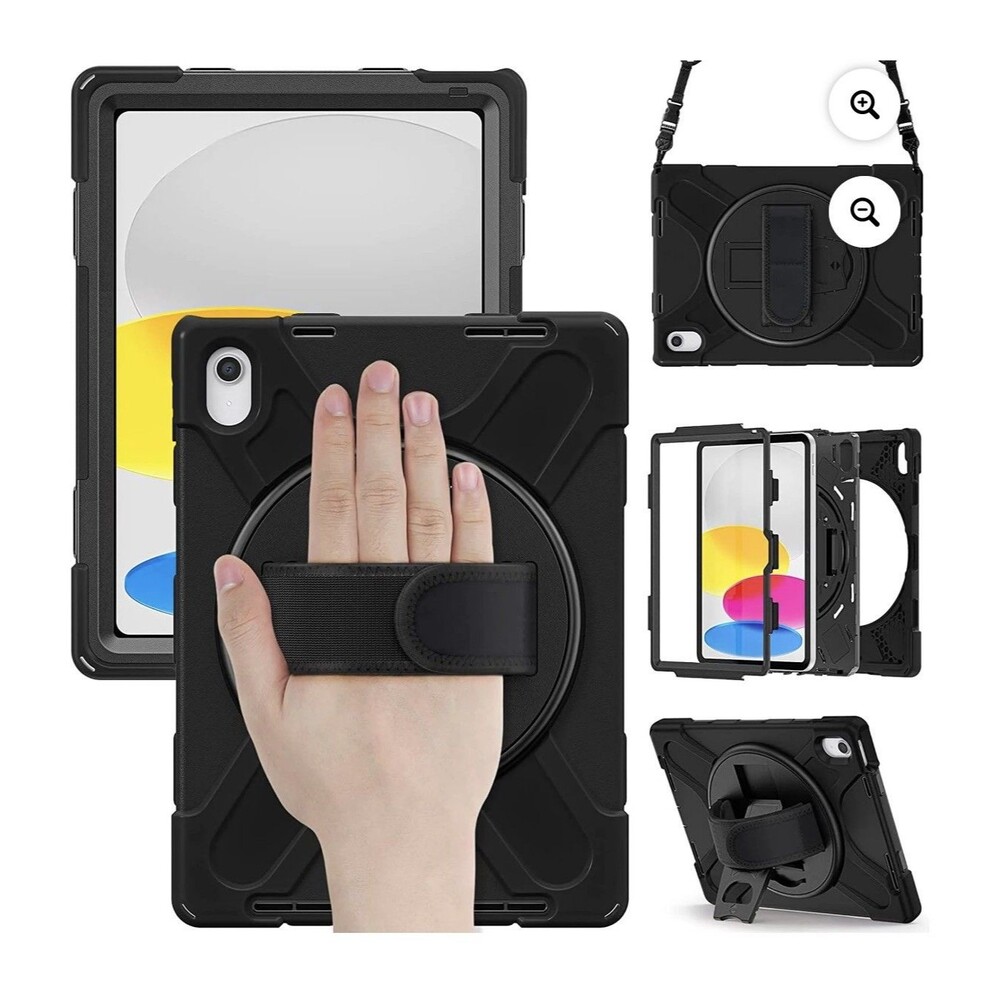 Case for ipad 10th gen & 11 gen 360° Rotating Rugged Tablet Case Kickstand Black